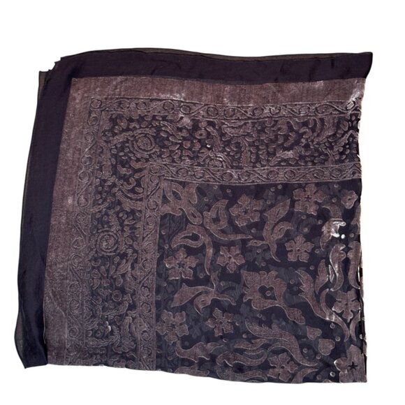 Vintage Burnout Velvet Scarf Grey Black Witchy Whimsigoth 90s Elegant Square - Picture 5 of 5